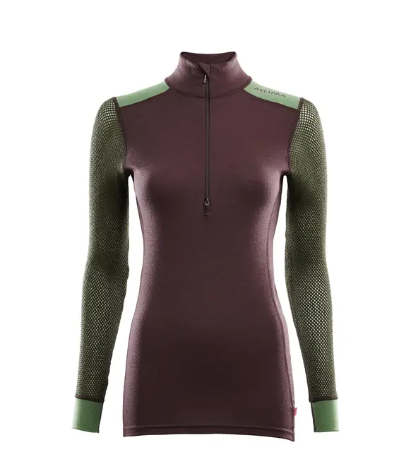 Aclima WoolNet Hybrid Mock Neck, Woman Fudge/Dill/OliveNight- XL 