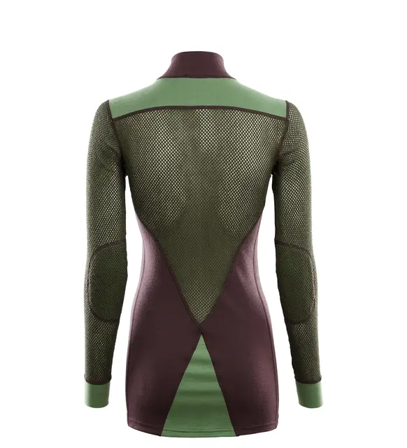 Aclima WoolNet Hybrid Mock Neck, Woman Fudge/Dill/OliveNight- XL 