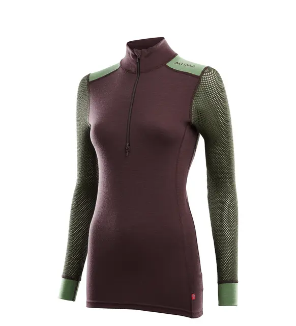 Aclima WoolNet Hybrid Mock Neck, Woman Fudge/Dill/OliveNight- XL 