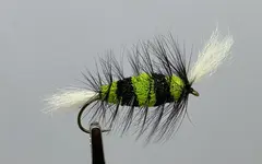 Bomber Zebra (Cigar Bomber) Black-Chartreuse-White Tail-Black Hackle
